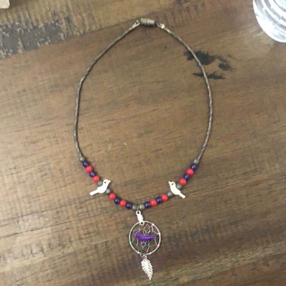 Child Native American necklace dream catcher bird